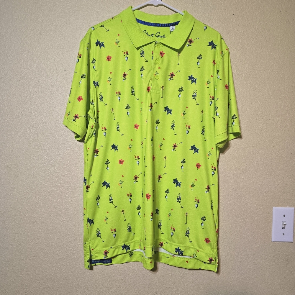Robert Graham Men's Hancock Knit Polo Shirt Lime Green Floral Golfculbs Size XL